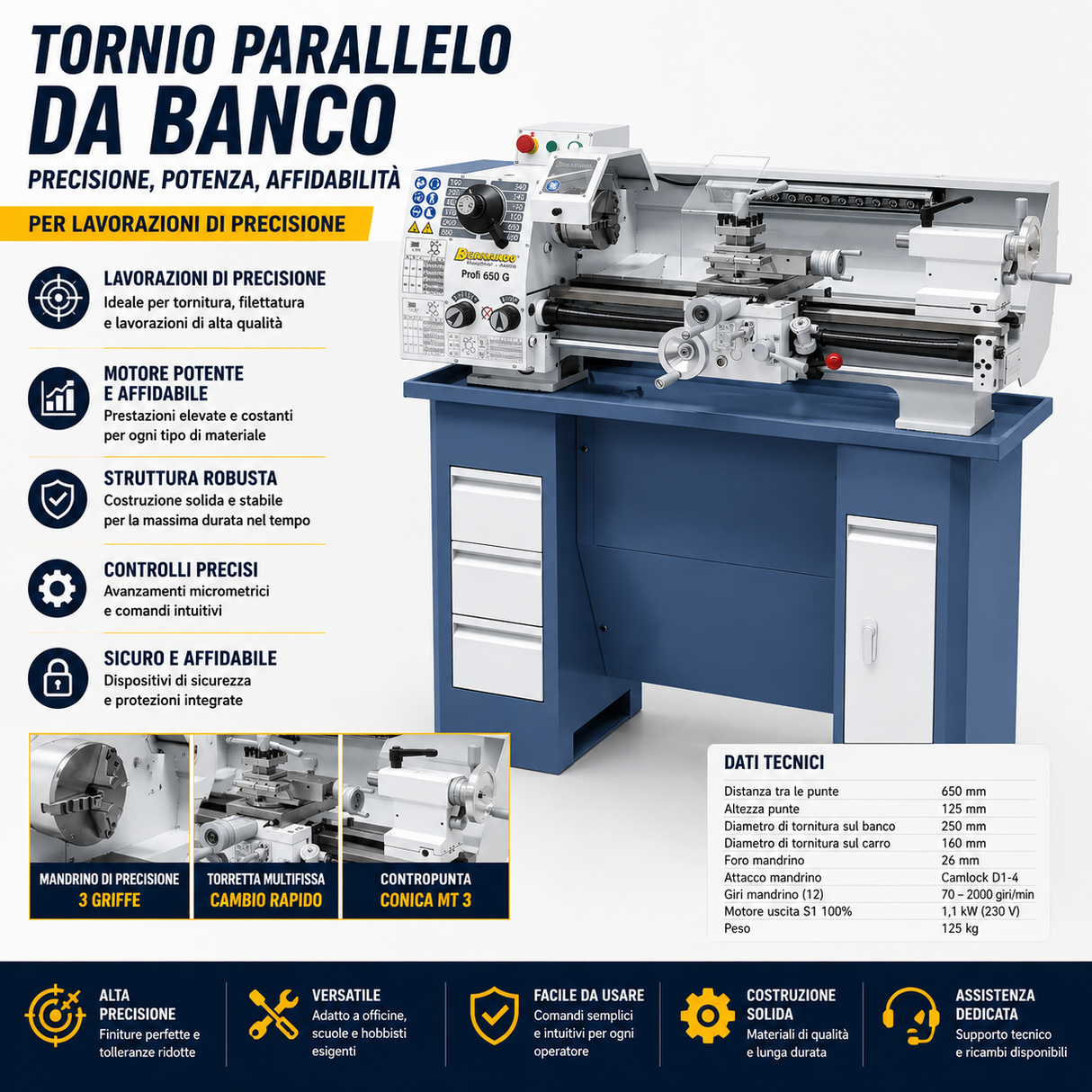 Torno Bernardo Profi 650 G / 230 V – compacto y fiable