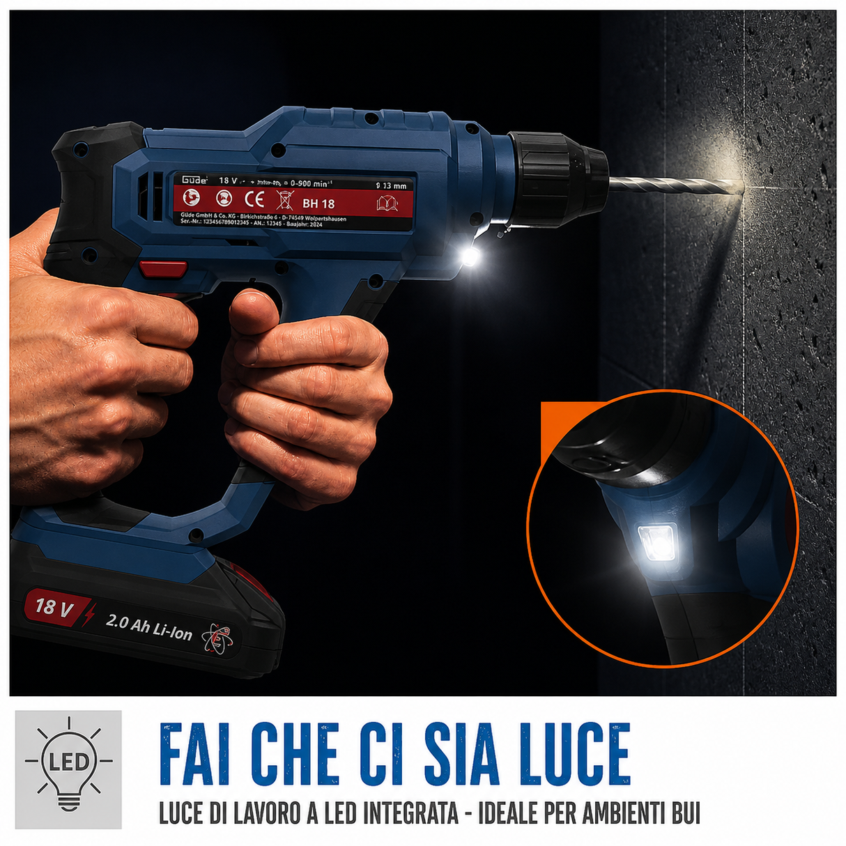 Elettroutensile portatile Guede Martello perforatore a batteria BH 18-0