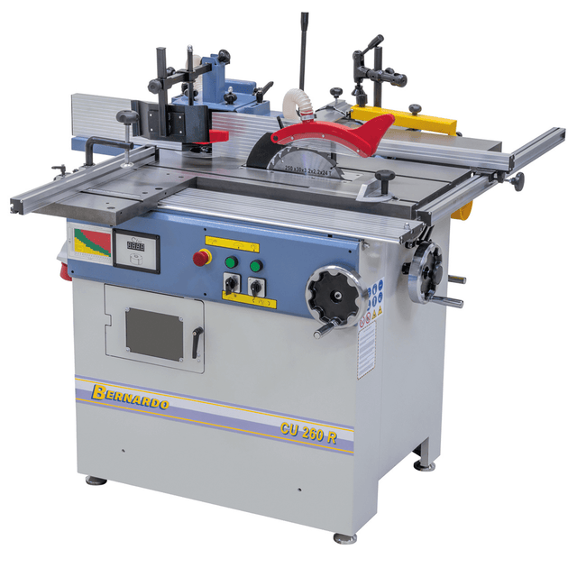 Combinata universale Bernardo CU 260 R / 400V in ghisa con tavolo scorrevole e tre funzioni integrate: pialla, sega e toupie, per hobbisti e falegnami.