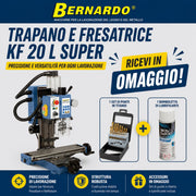 Trapano fresatrice Bernardo KF 20 L Super in versione combo, ideale per lavorazioni di foratura e fresatura su metallo con precisione e affidabilità.