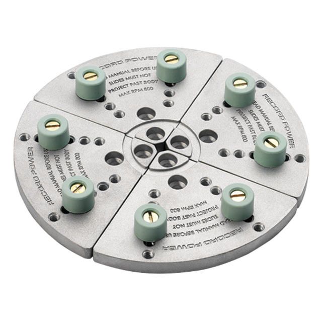 Ganasce di ripresa Mini Record Power con tamponi morbidi, ideali per rifinire il fondo di ciotole già tornite senza danneggiare la superficie del legno.