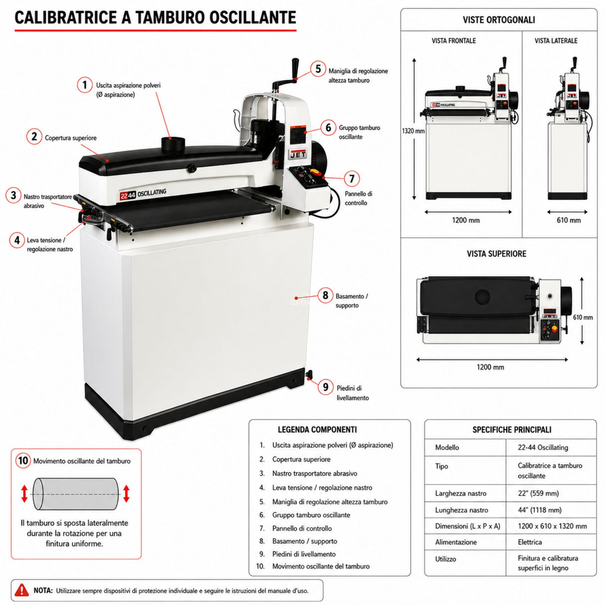 Calibradora Jet JWDS-2244OSC calibradora a cilindro oscilante 1120 mm