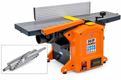 Pialla a filo e spessore M4P FS 305 S 230 V con albero spirale a 28 inserti, larghezza di lavoro 305 mm e motore 1,8 kW.