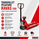 Transpaleta pesapalés RAVAS 1100 – pesaje base, capacidad 2.000 kg IP67