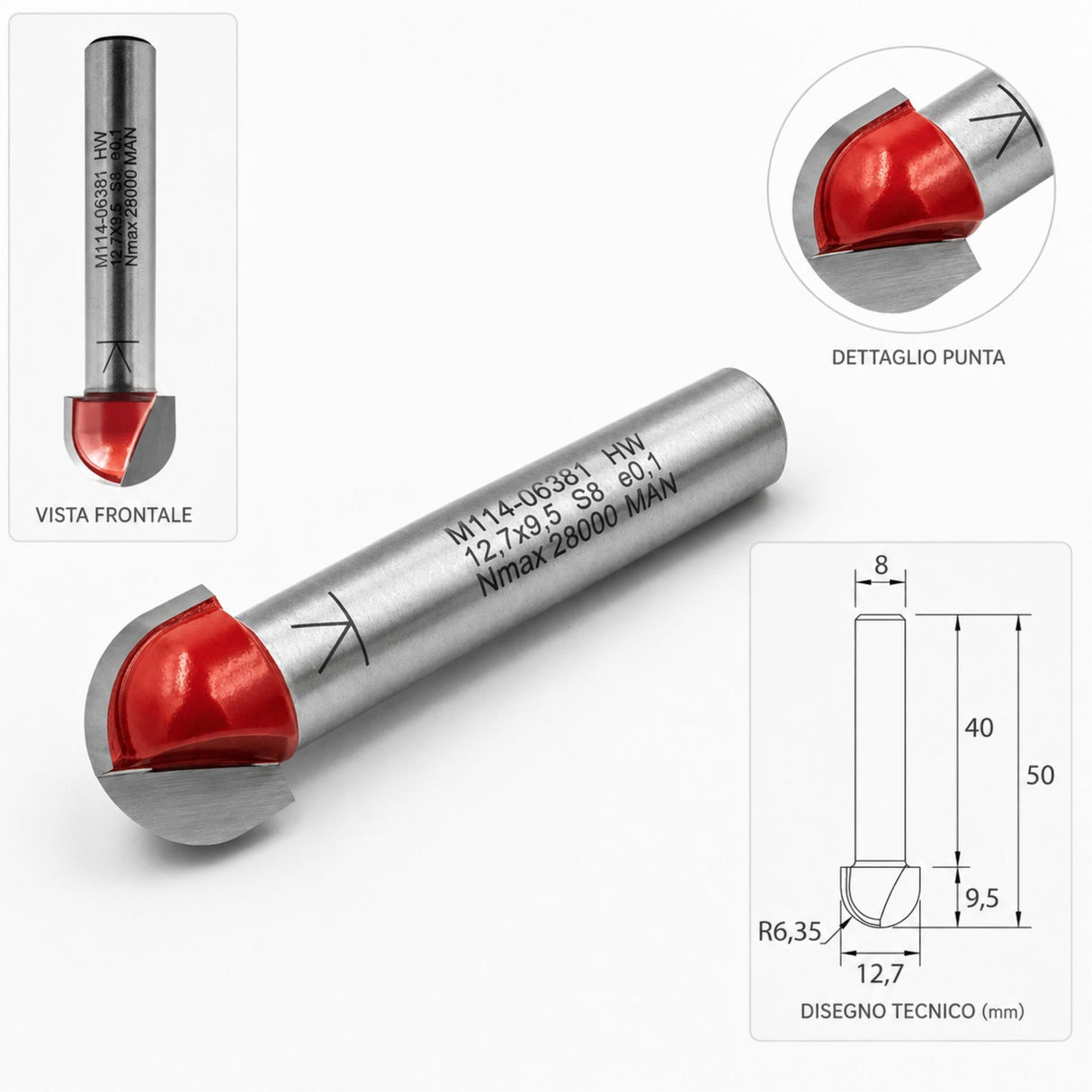Fresa IGM M114 a punta tonda per scanalature concave