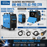 Soldadora multiproceso Güde Uni-Mig 270 AS-Pro SYN – inverter trifásico 400V, MIG/MAG, MMA, hilo tubular y TIG