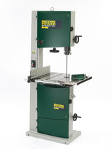 Sega a nastro Record Power BS400 con piano in ghisa, volani bilanciati e motore da 2 HP per tagli professionali nel legno.