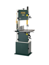 Sega a nastro Record Power Sabre 350 con piano in ghisa, motore da 1,5 kW e capacità di taglio 305 mm, progettata per falegnamerie professionali.