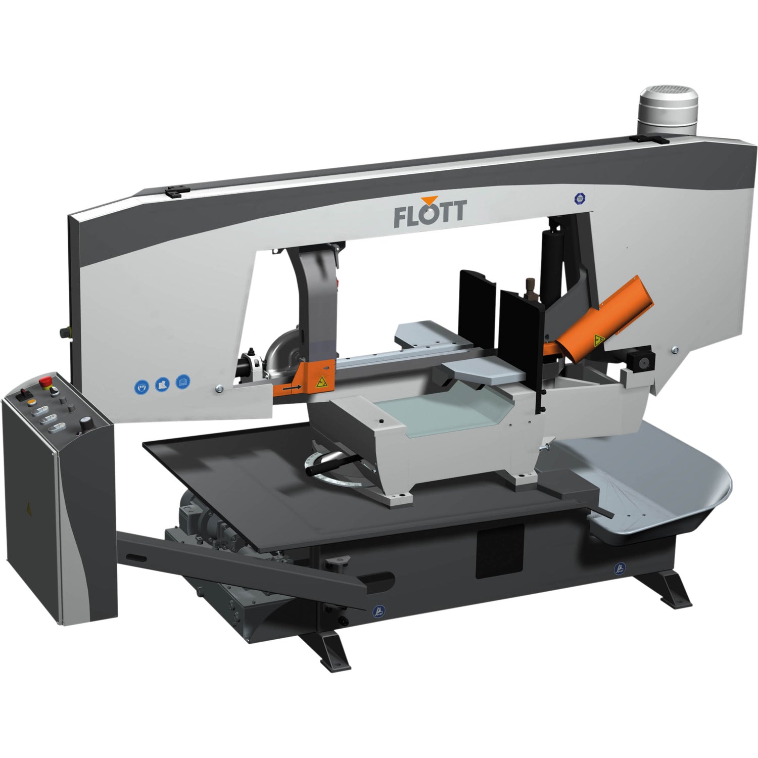 Segatrice a nastro orizzontale Flott HBS 450 HA per metallo, semiautomatica con motore da 3 kW, inverter e taglio a mitra fino a 60°.