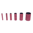 Set di manicotti abrasivi cilindrici grana K240 con diametri da 13 a 76 mm utilizzati per levigatura molto fine e finitura di superfici metalliche con levigatrice OVS 40.