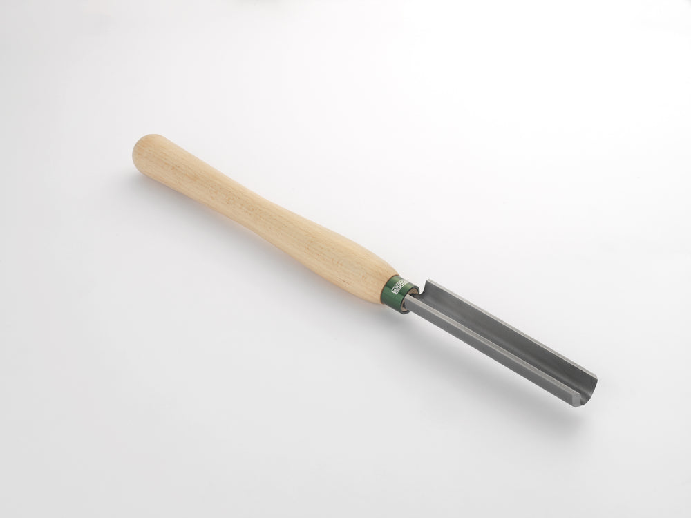 Sgorbia 25mm Record Power in HSS con manico in faggio, ideale per sgrossare e rimuovere rapidamente materiale nella tornitura del legno tra le punte.