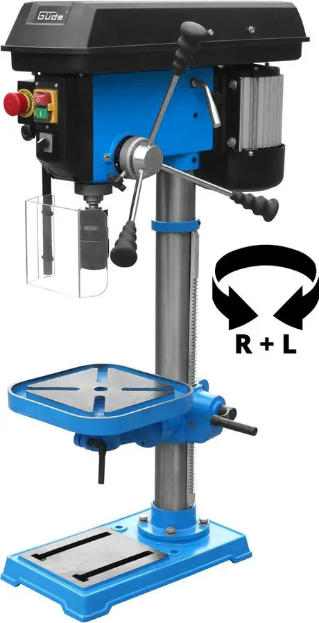 Trapano a colonna Guede GTB 20/812 R+L con motore 800 W trifase, mandrino rapido e rotazione destra/sinistra, ideale per officine e hobbisti esperti.
