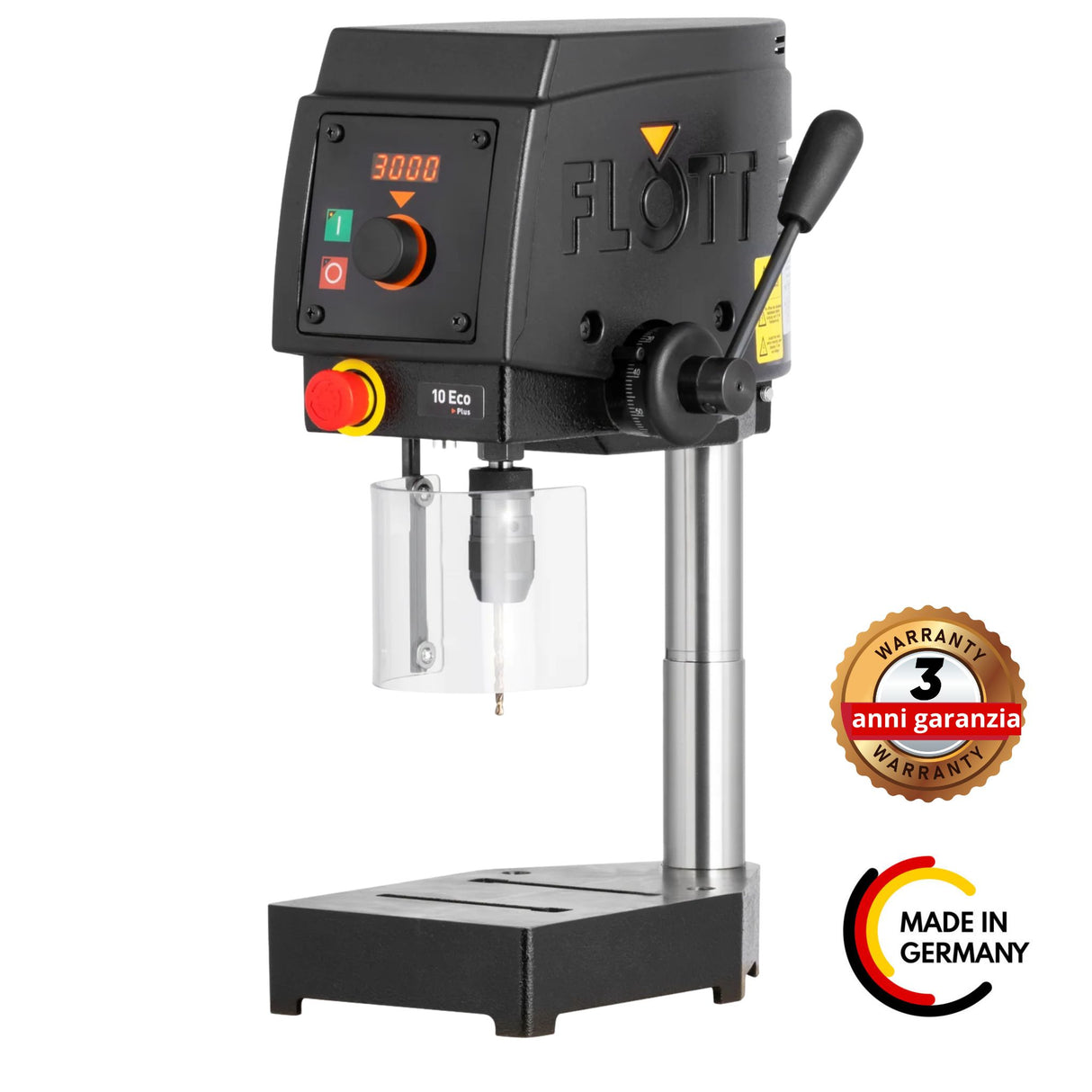 Trapano da banco TB 10 Eco Plus 230 V con display digitale, velocità variabile e illuminazione LED per forature di precisione fino a 12 mm.