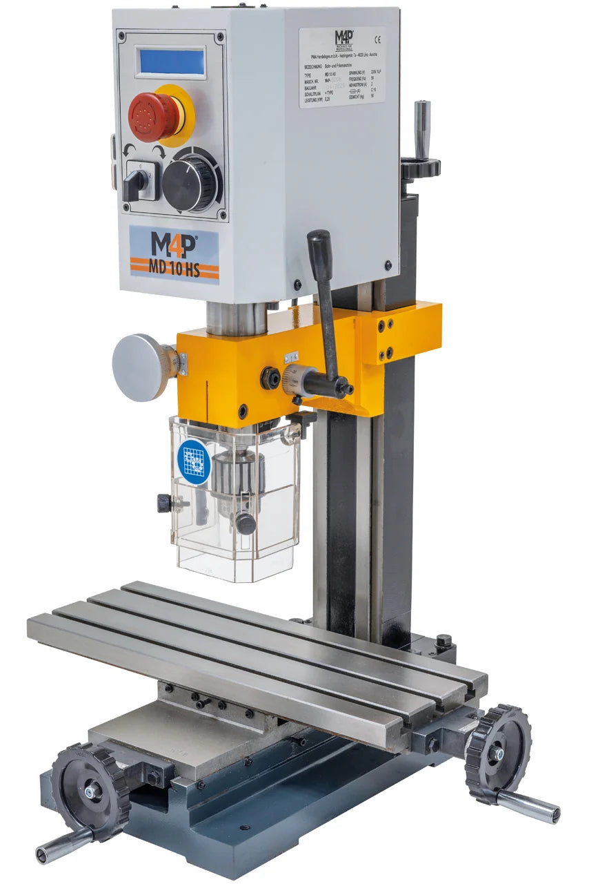 Trapano-fresatrice da banco M4P MD 10 HS / 230 V con motore brushless e tavola a croce, vista laterale destra
