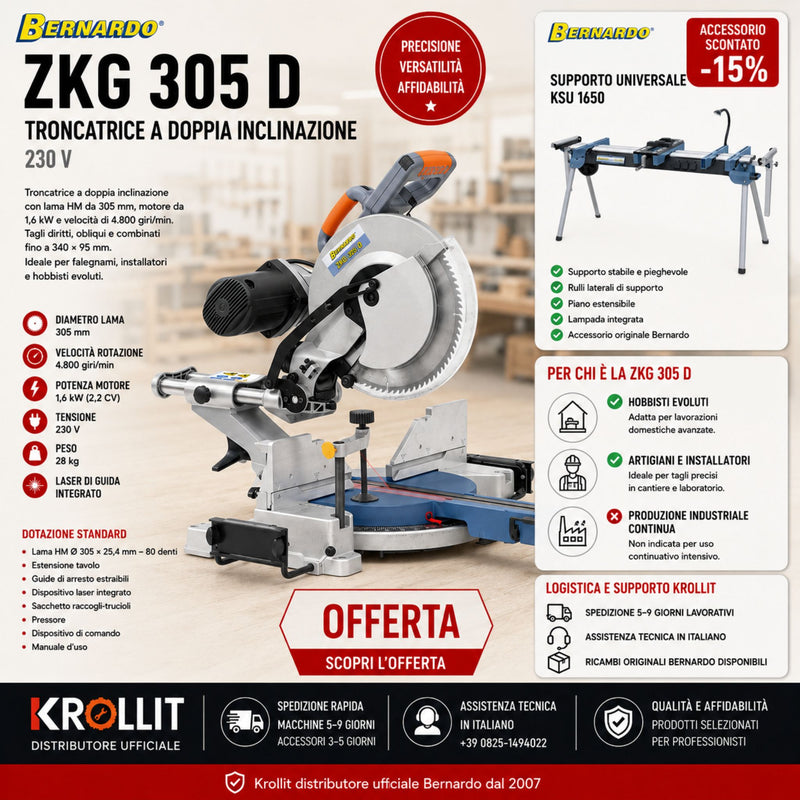 Combo ingletadora de doble inclinación Bernardo ZKG 305 D 230 V + Soporte Bernardo KSU 1560